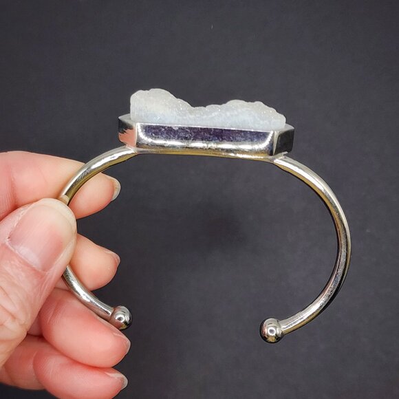 Kinsley Armelle Silver-Tone Quartz Druzy Cuff Bracelet - Picture 3 of 6